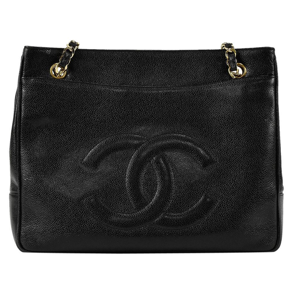 Chanel Tote Bag Cocomark Chain Tote Caviar Skin Black CC Shoulder Bag - Picture 3 of 7
